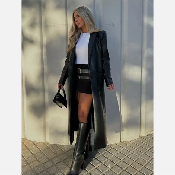 Zara Faux Leather Trench Coat - Picture 2 of 15